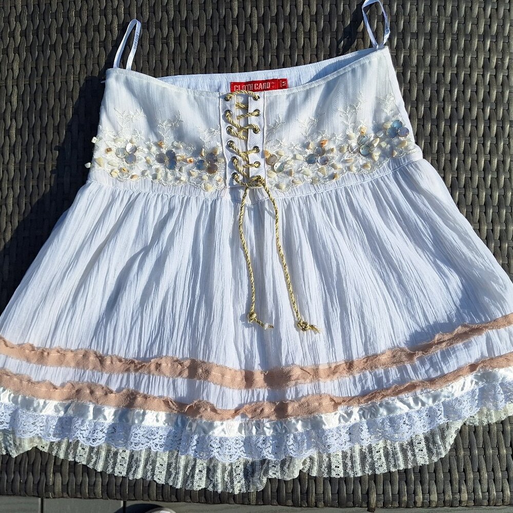 Vintage Layered Skirt With Lace and HandSewn Sequins Made in Hong Kong